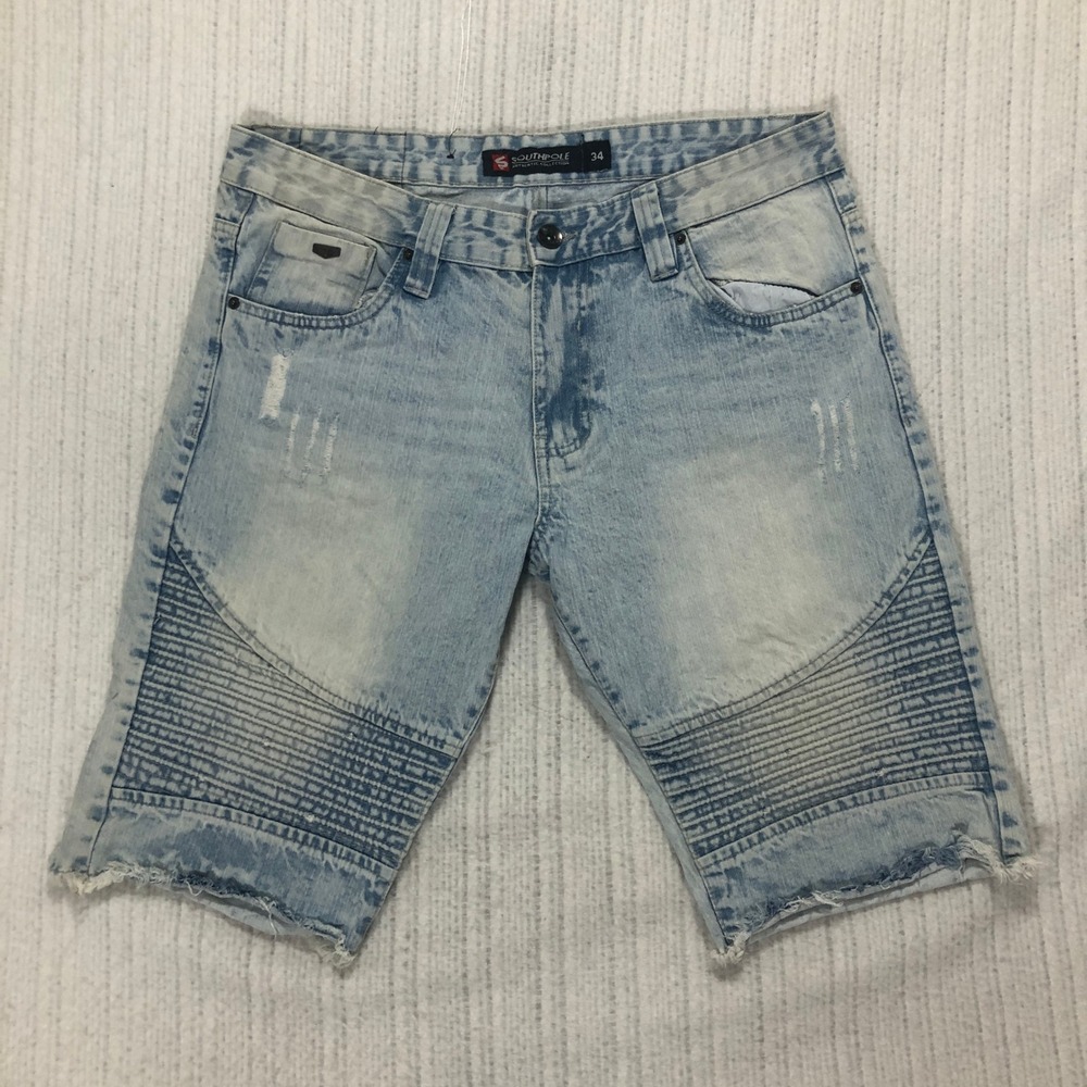 Southpole Authentic Collection Denim Shorts Light Wash Biker Style Size 34